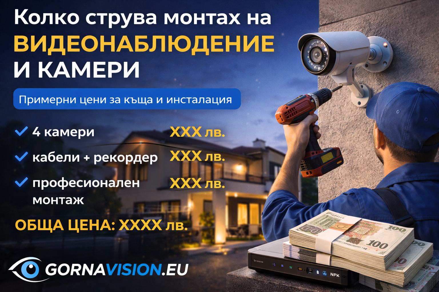 Колко струва монтаж на видеонаблюдение и камери за къща